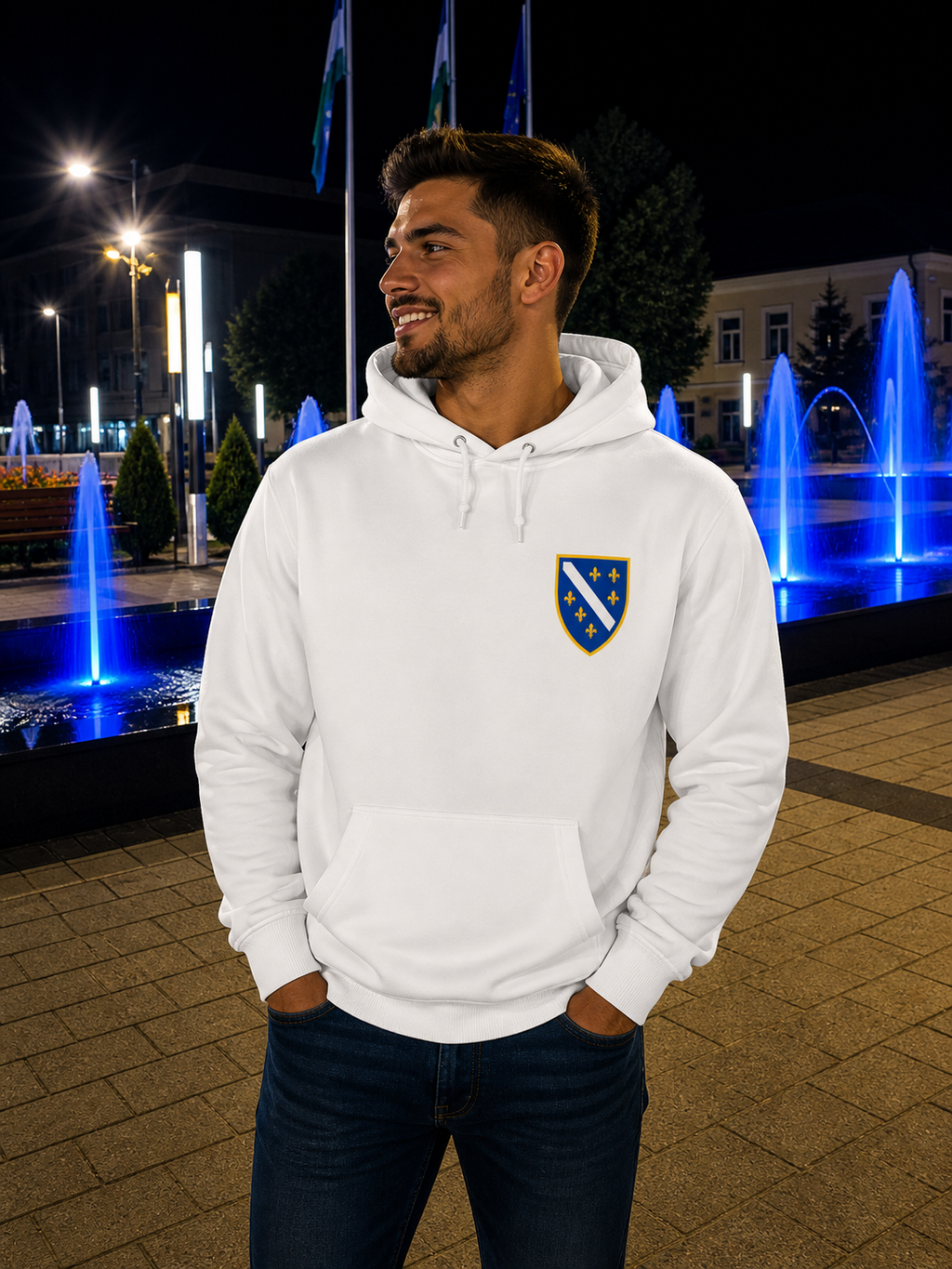 Men's Premium Organic Hoodie - Bosnian Coat of Arms with Lilies | Left Chest