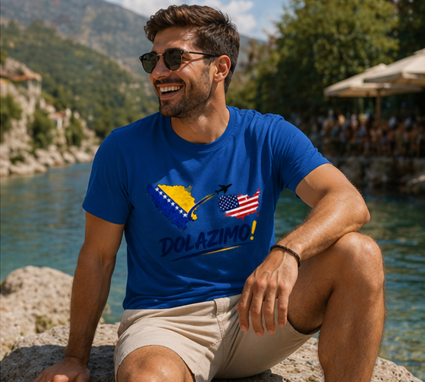 Muška premium majica od organskog pamuka - Dolazi Bosna | Prednja štampa