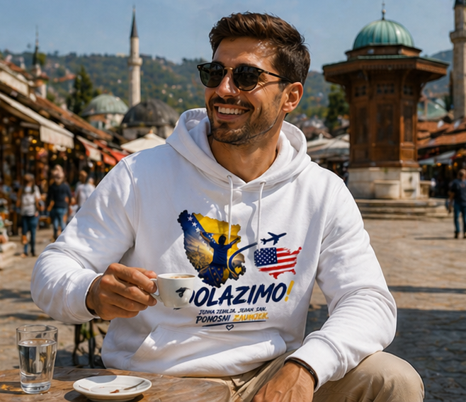 Men's Premium Organic Hoodie – Dolazi Bosna Ponosna | Frontprint