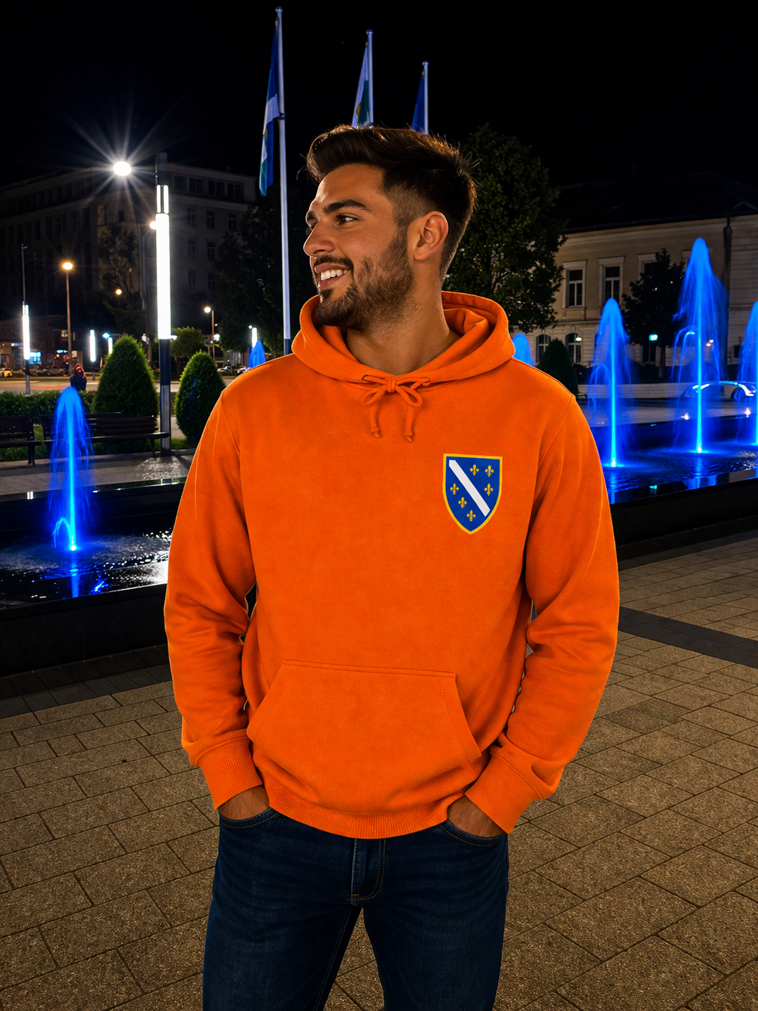 Men's Premium Organic Hoodie - Bosnian Coat of Arms with Lilies | Left Chest