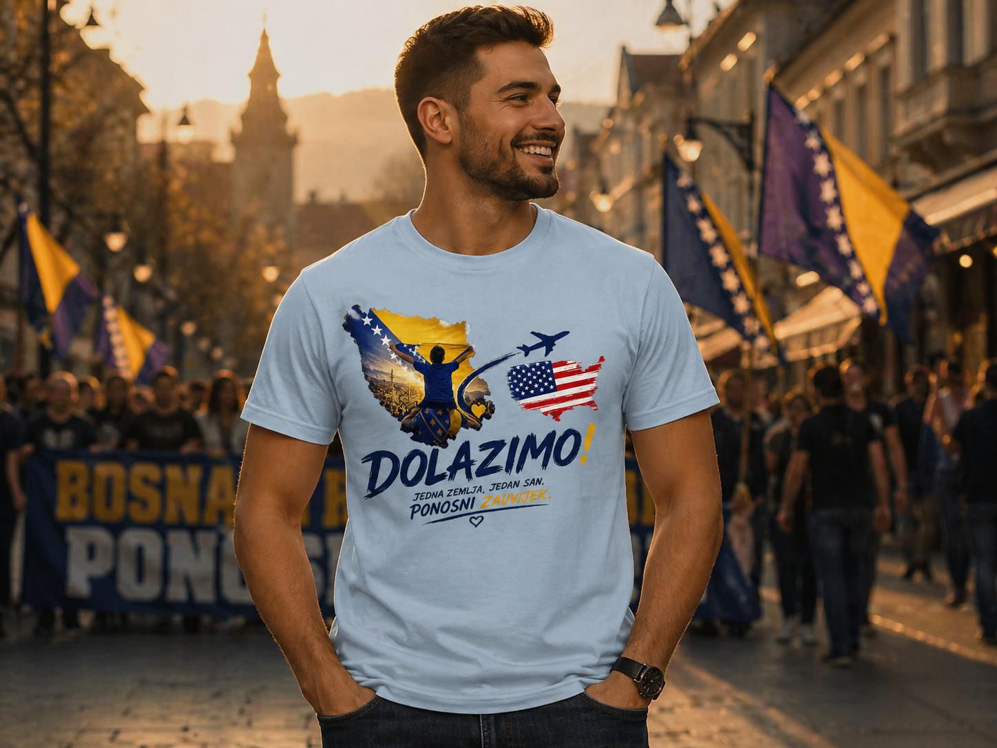 Muška premium organska majica -Dolazi Bosna Ponosna | Print na prednjoj strani