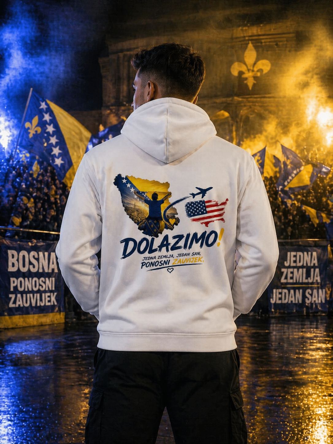 Men's Zipper Hoodie – Dolazi Bosna Ponosna | Back Print