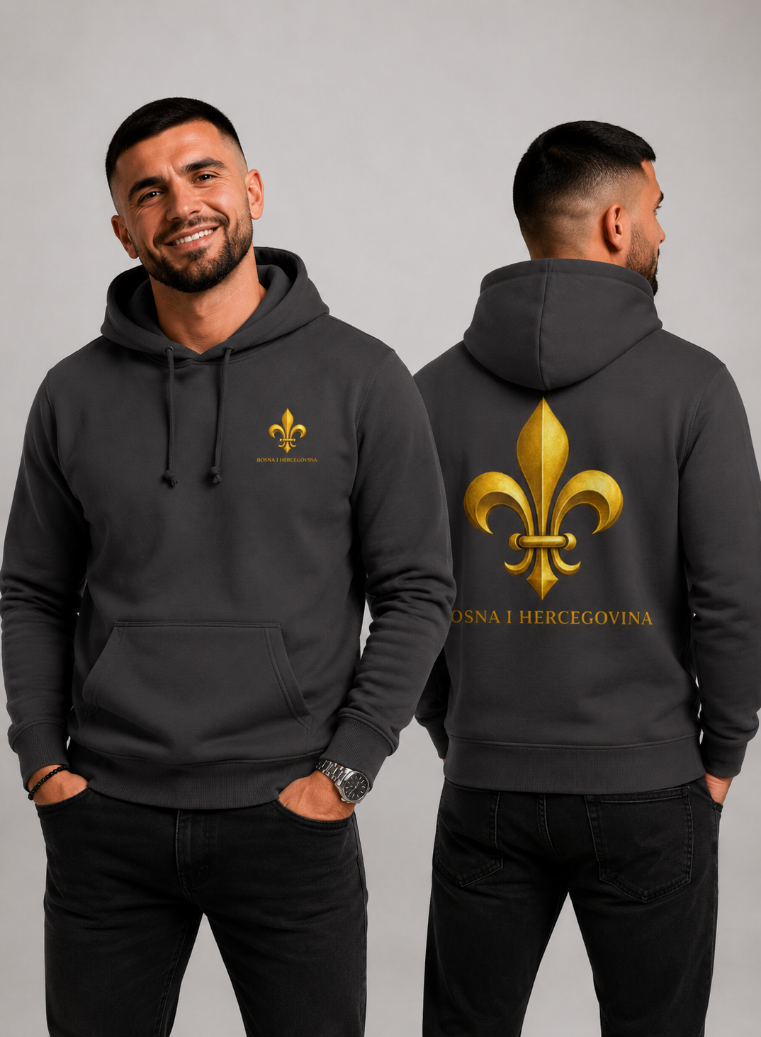 Herren Premium Bio Hoodie Goldener Bosnischer Ljiljan