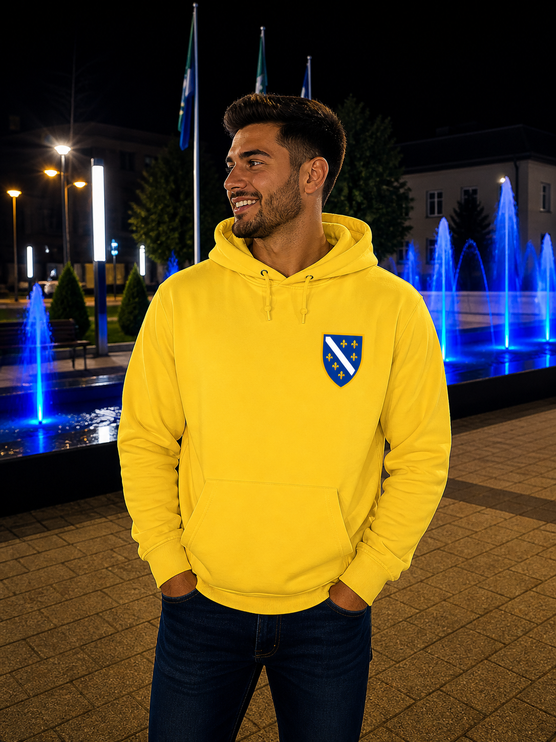 Men's Premium Organic Hoodie - Bosnian Coat of Arms with Lilies | Left Chest