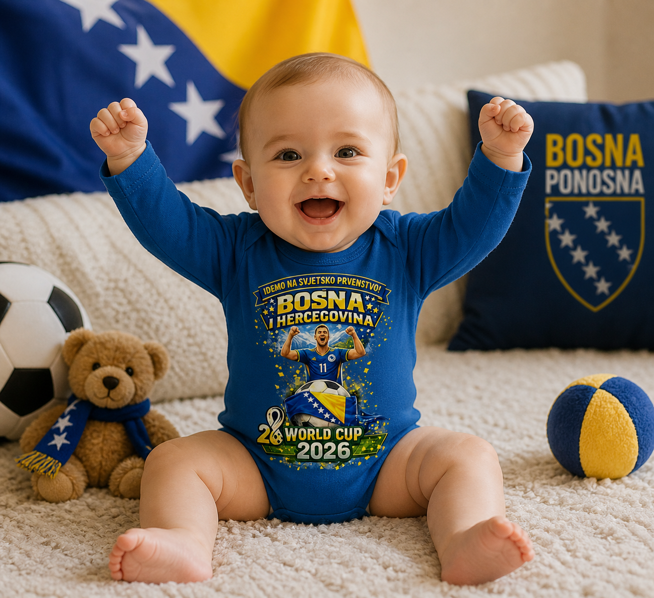 Bodi za bebe dugih rukava – Idemo na Svjetsko prvenstvo | Prednji print