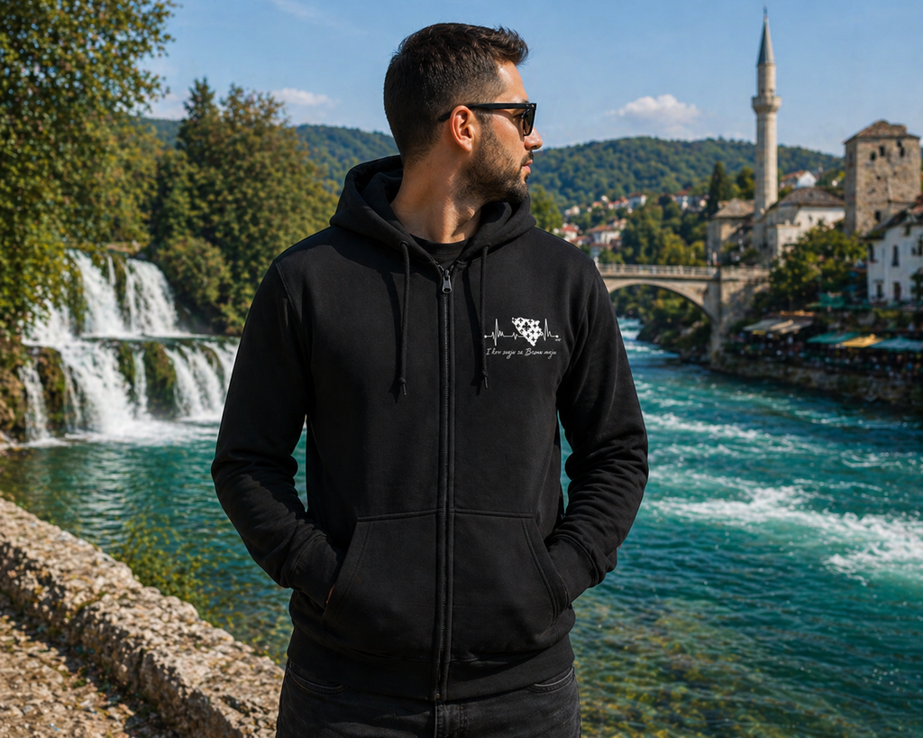 Muški duks sa rajsferšlusom Bosna – Bosna otkucaji srca | Prednja štampa