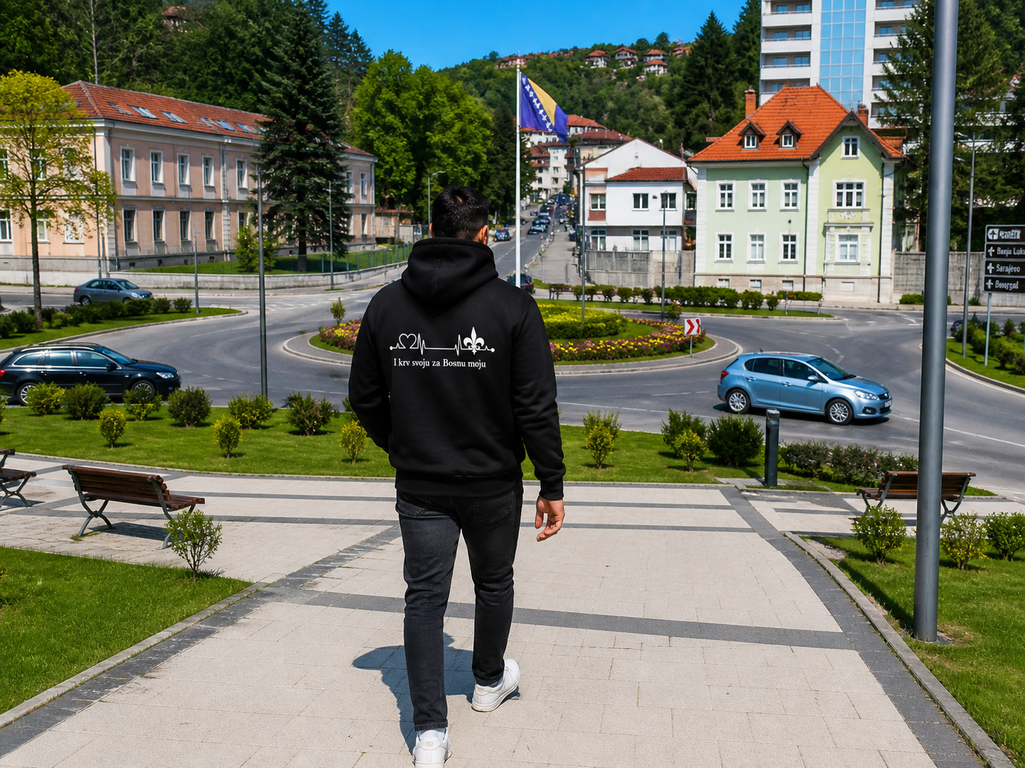 Men's Zipper Hoodie – For My Bosnia | Back Print