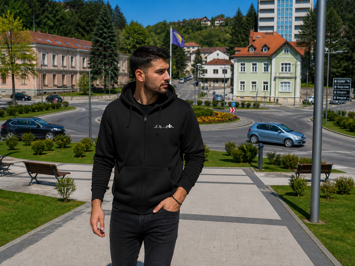 Men's Zipper Hoodie – Srce Bosne | Front Print