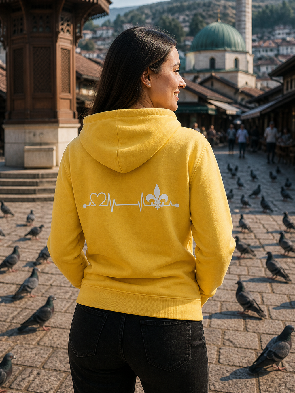 Damen Premium Bio Hoodie – Srce Bosne | Rückenprint