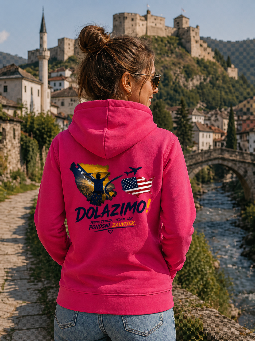 Women's Premium Organic Hoodie – Dolazi Bosna Ponosna | Back Print