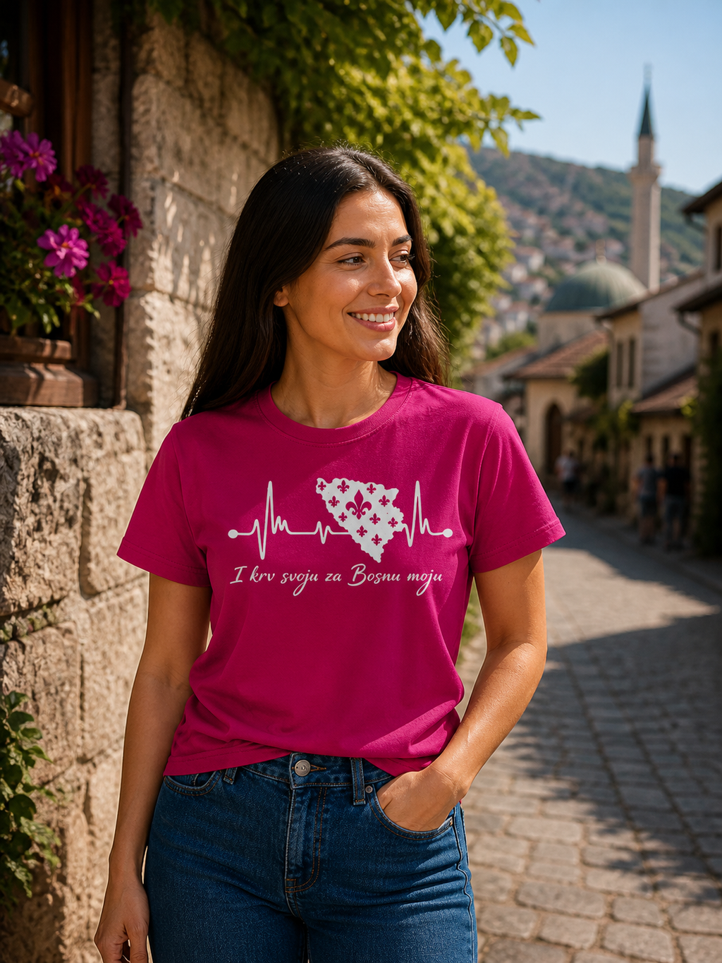 Damen Premium Bio T-Shirt Bosnien – Bosna Herzschlag | Frontprint