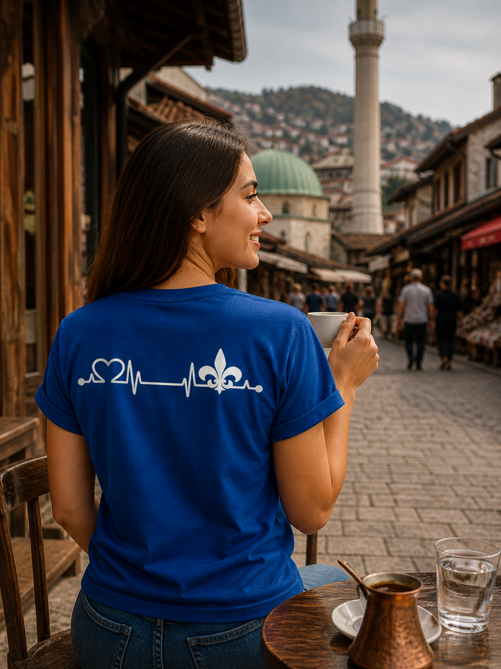 Damen Premium Bio T-Shirt – Srce Bosne | Rückenprint