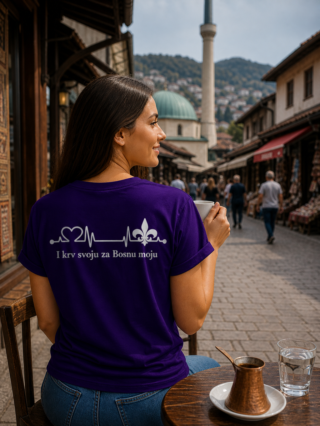 Damen Premium Bio T-Shirt – Za Bosnu Moju | Rückenprint