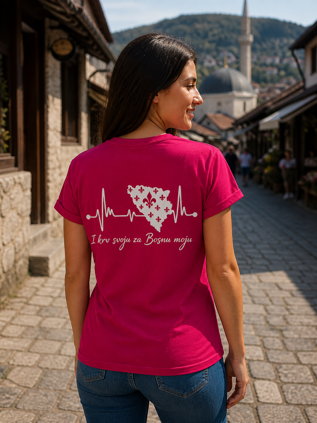 Damen Premium Bio T-Shirt Bosnien – Bosna Herzschlag | Rückenprint