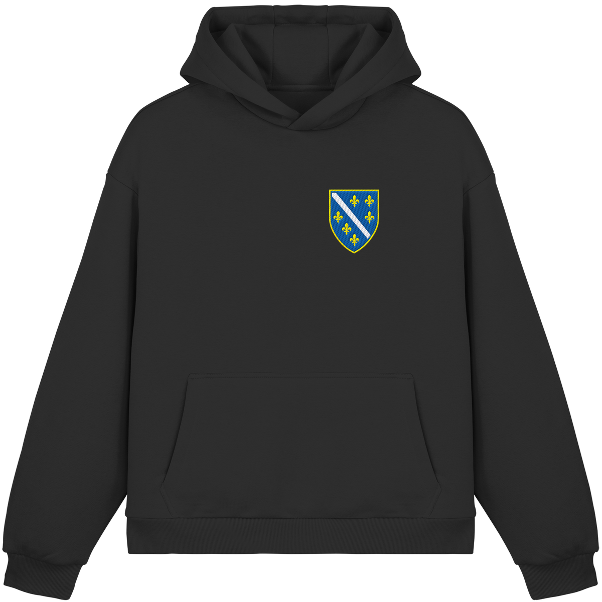 Bosnisches Wappen – Heimatliebe mit Stolz | Premium Stickerei - Fluffy Boxcut Hoodie