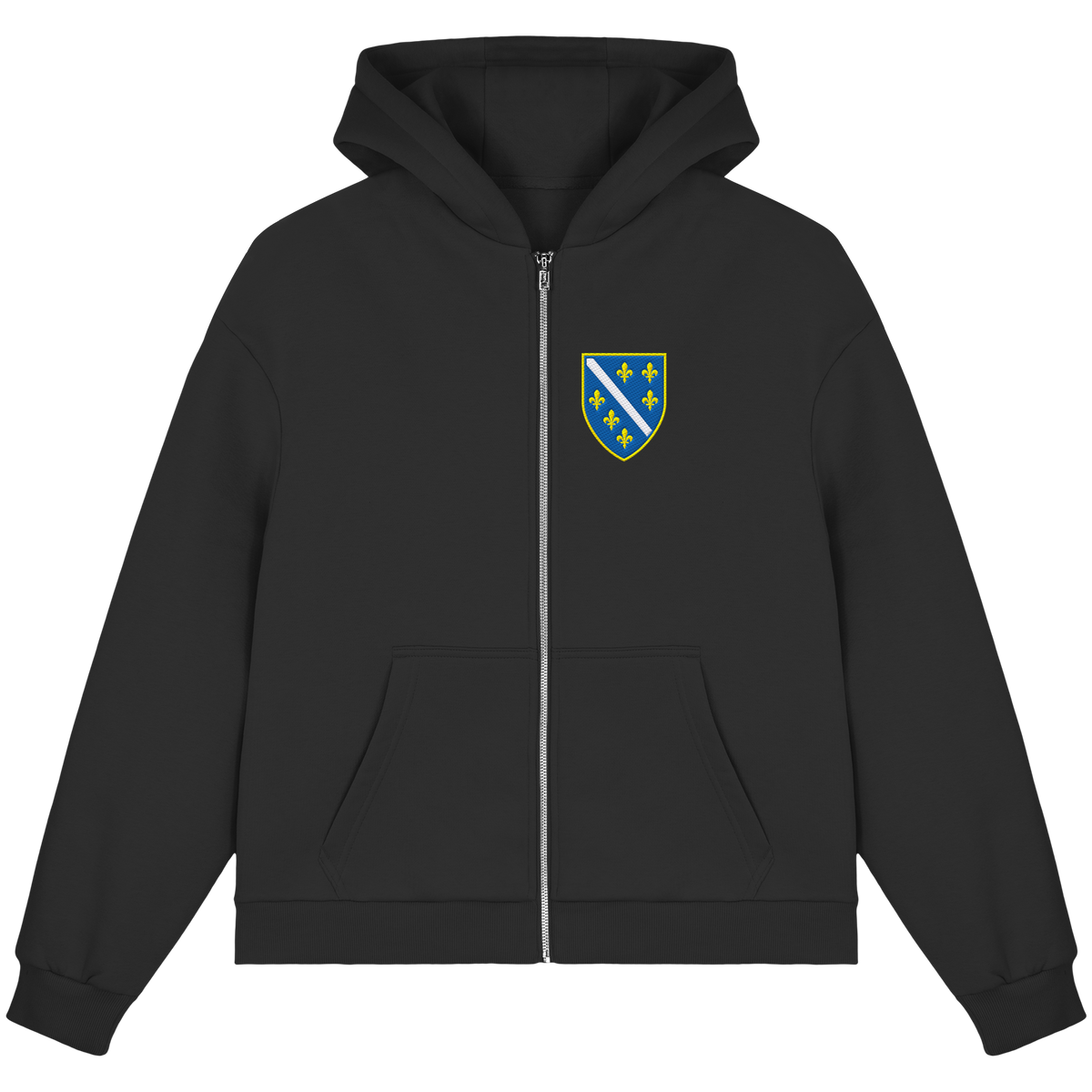 Bosnisches Wappen – Heimatliebe mit Stolz | Premium Stickerei - Fluffy Boxcut Zipper