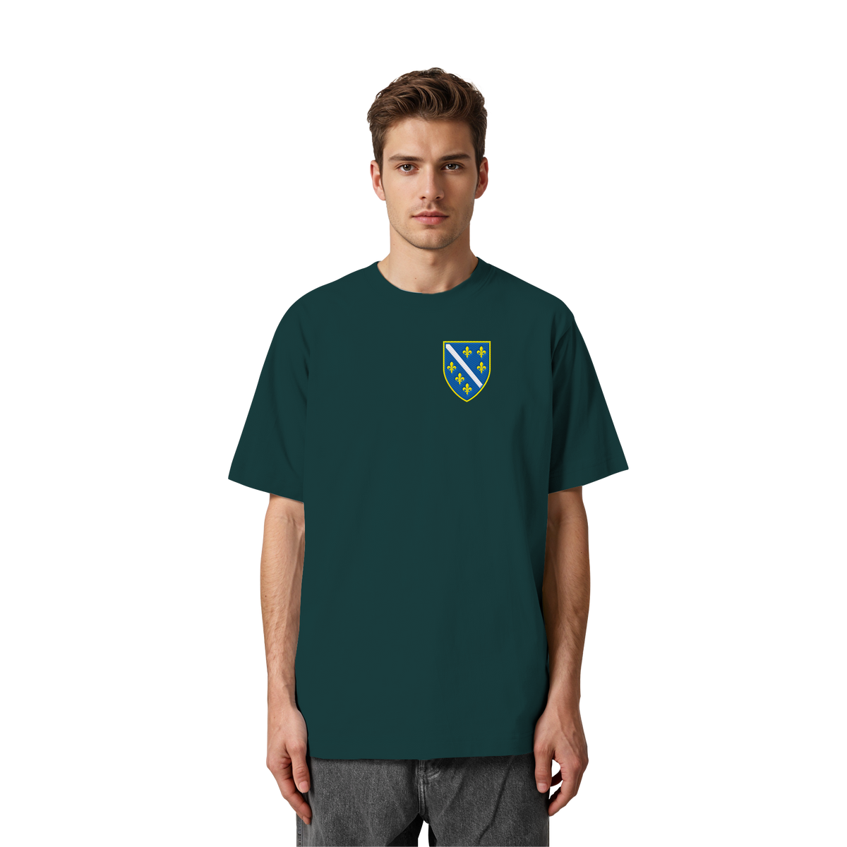 Bosnisches Wappen – Heimatliebe mit Stolz | Premium Stickerei - Heavy Oversized Organic Shirt