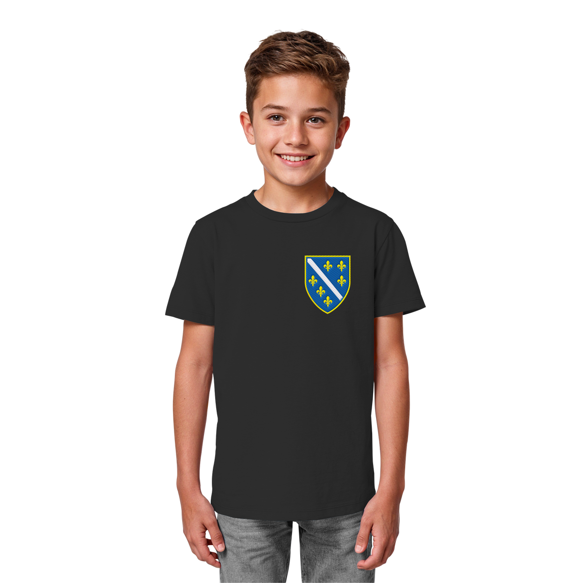 Bosnisches Wappen – Heimatliebe mit Stolz | Premium Stickerei - Kids Organic Shirt