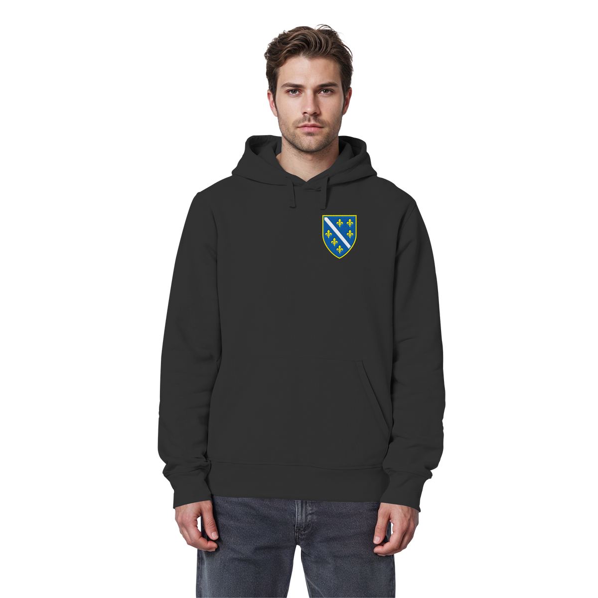Bosnisches Wappen – Heimatliebe mit Stolz | Premium Stickerei - Organic Basic Hoodie