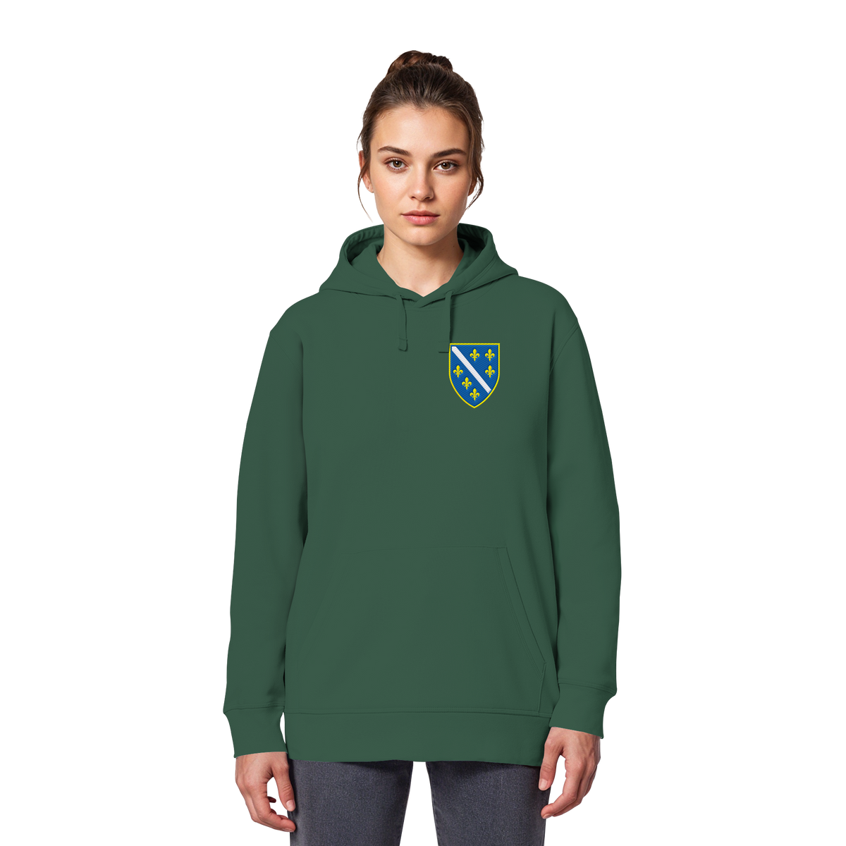 Bosnisches Wappen – Heimatliebe mit Stolz | Premium Stickerei - Organic Basic Hoodie