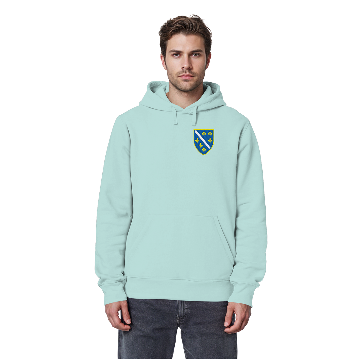 Bosnisches Wappen – Heimatliebe mit Stolz | Premium Stickerei - Organic Basic Hoodie