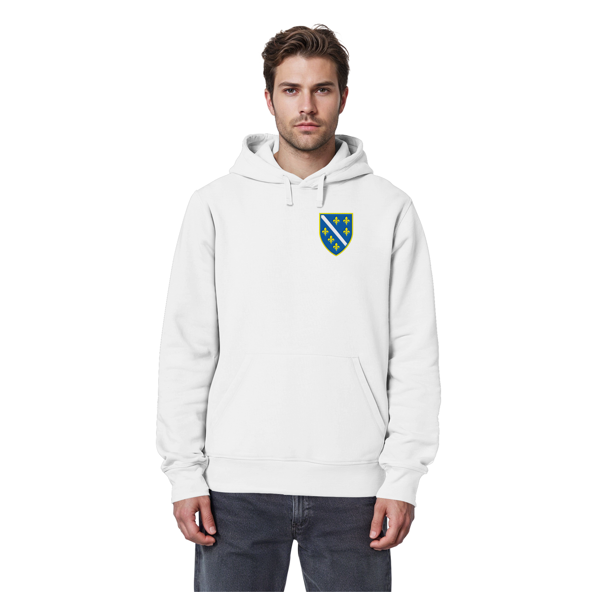 Bosnisches Wappen – Heimatliebe mit Stolz | Premium Stickerei - Organic Basic Hoodie