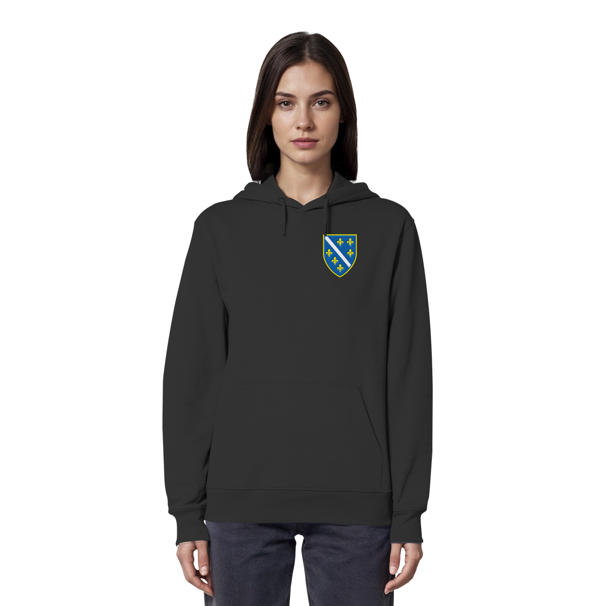 Bosnisches Wappen – Heimatliebe mit Stolz | Premium Stickerei - Organic Hoodie