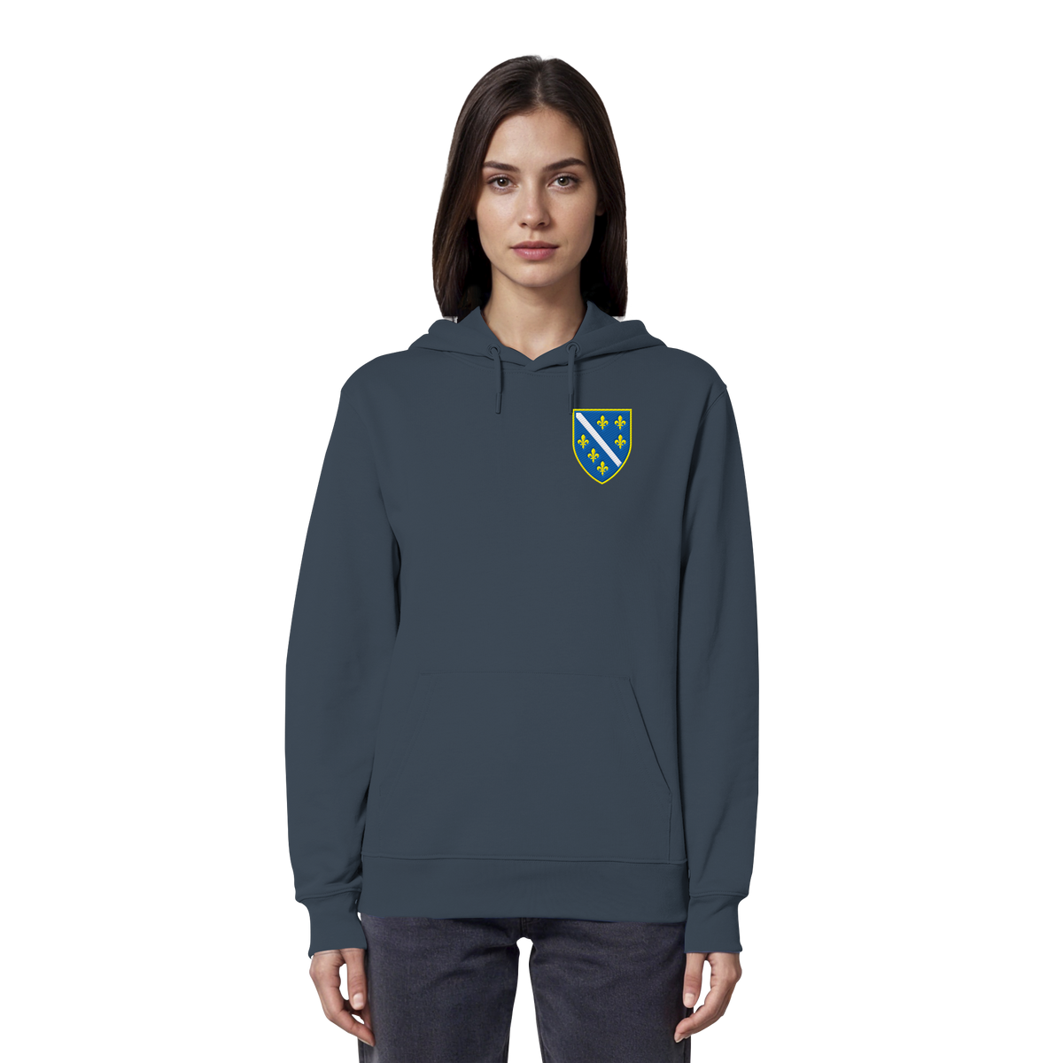 Premium organski hoodie s grbom Bosne i Višegradom i vezom | Stanley/Stella – Unisex