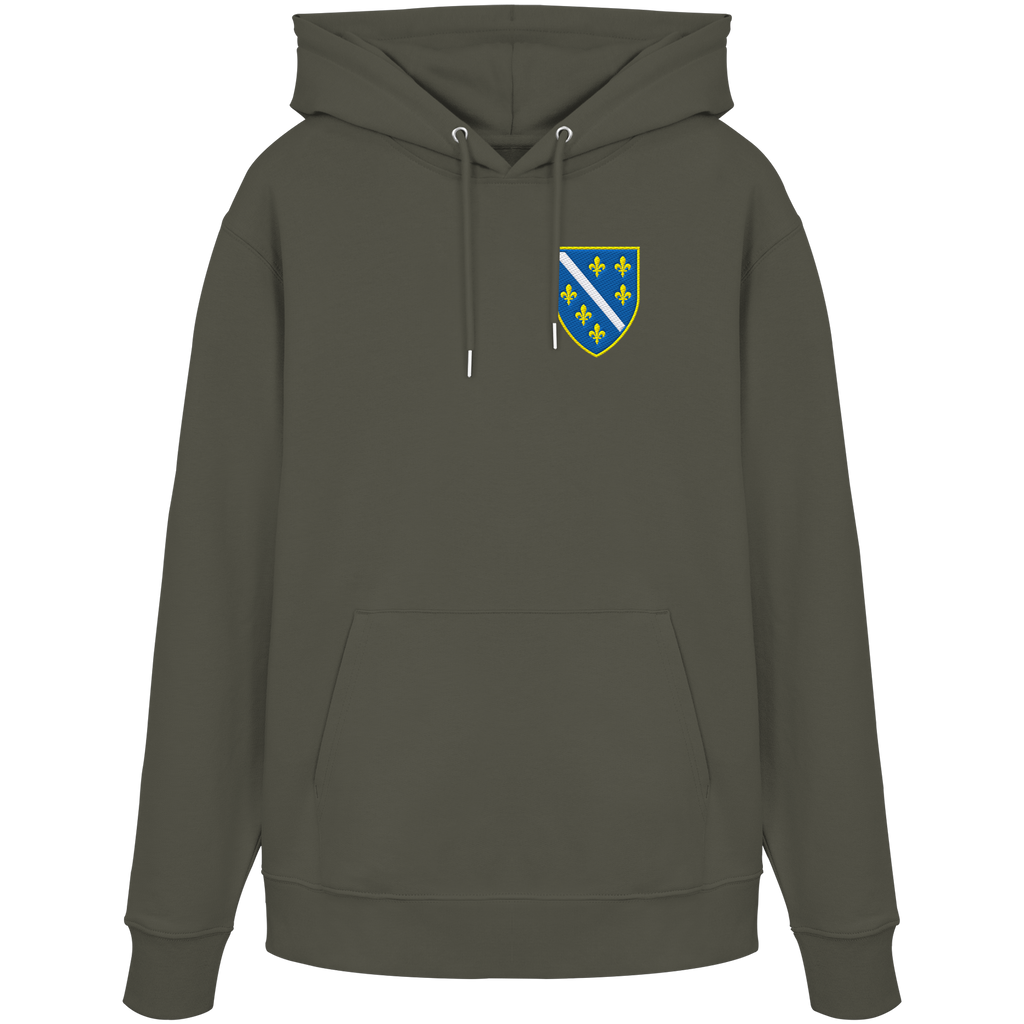 Bosnisches Wappen – Heimatliebe mit Stolz | Premium Stickerei - Organic Hoodie