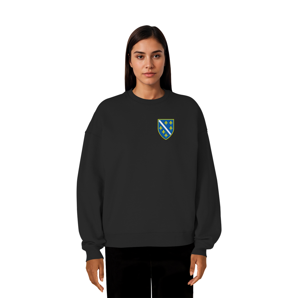 Bosnisches Wappen – Heimatliebe mit Stolz | Premium Stickerei - Organic Oversize Sweatshirt