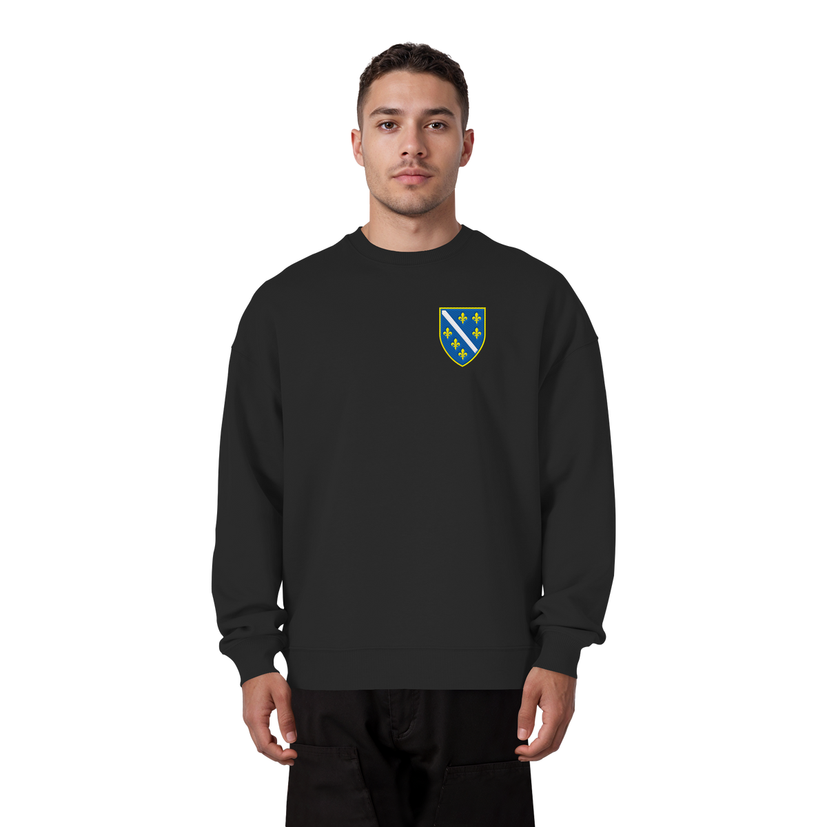 Bosnisches Wappen – Heimatliebe mit Stolz | Premium Stickerei - Organic Oversize Sweatshirt