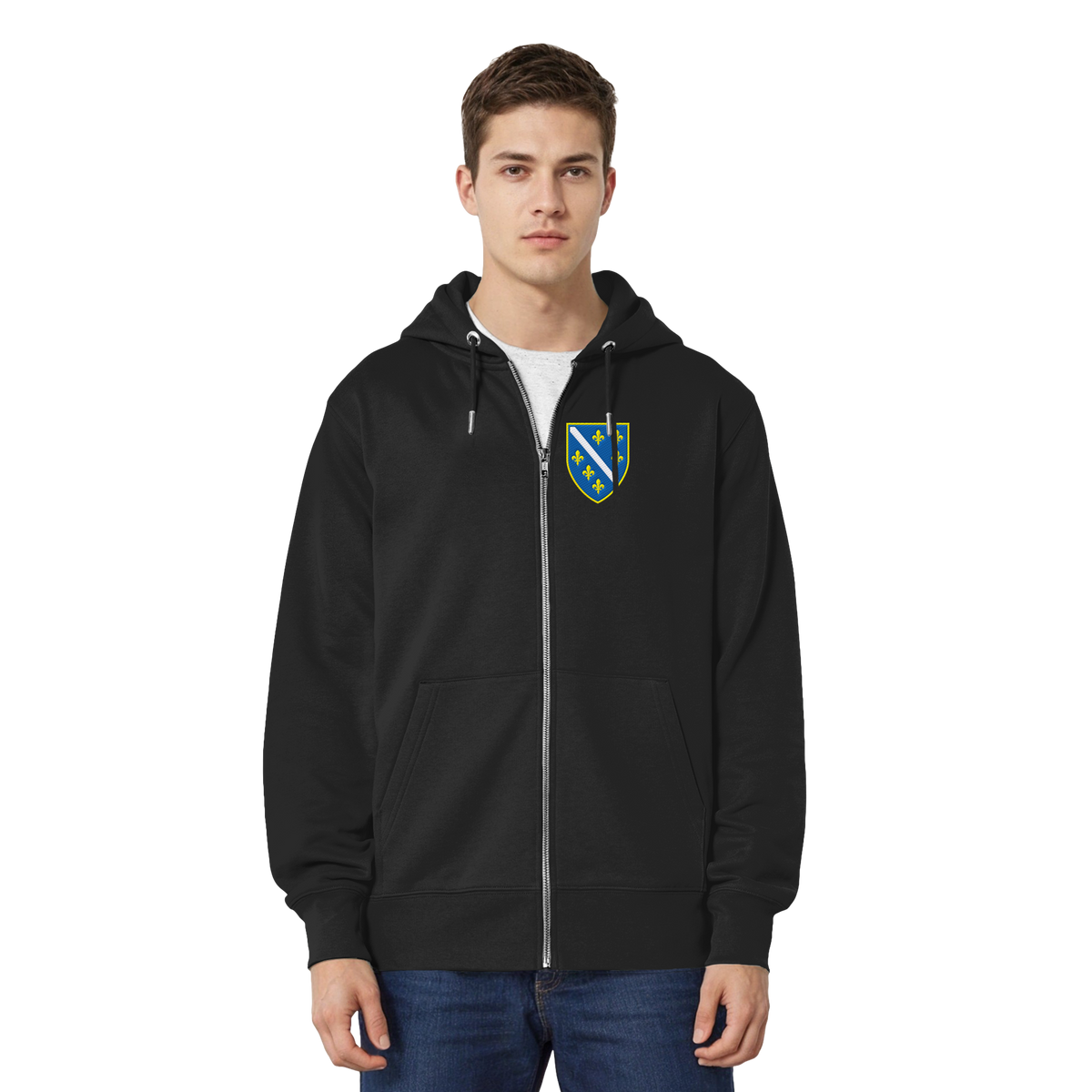Bosnisches Wappen – Heimatliebe mit Stolz | Premium Stickerei - Organic Relaxed Zipper