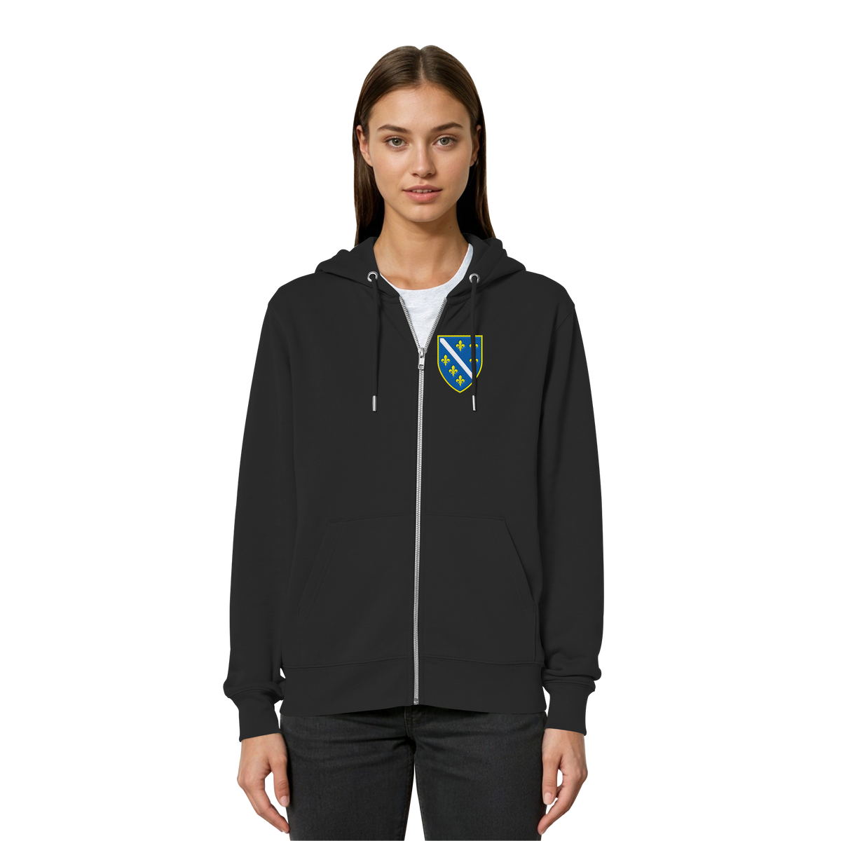 Bosnisches Wappen – Heimatliebe mit Stolz | Premium Stickerei - Organic Relaxed Zipper
