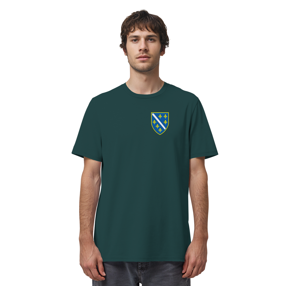 Bosnisches Wappen – Heimatliebe mit Stolz | Premium Stickerei - Organic Shirt