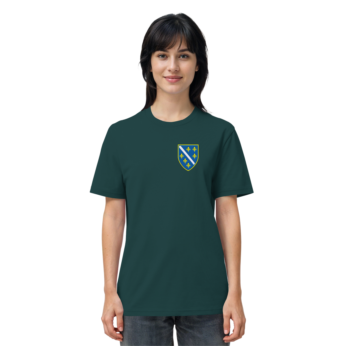 Bosnisches Wappen – Heimatliebe mit Stolz | Premium Stickerei - Organic Shirt