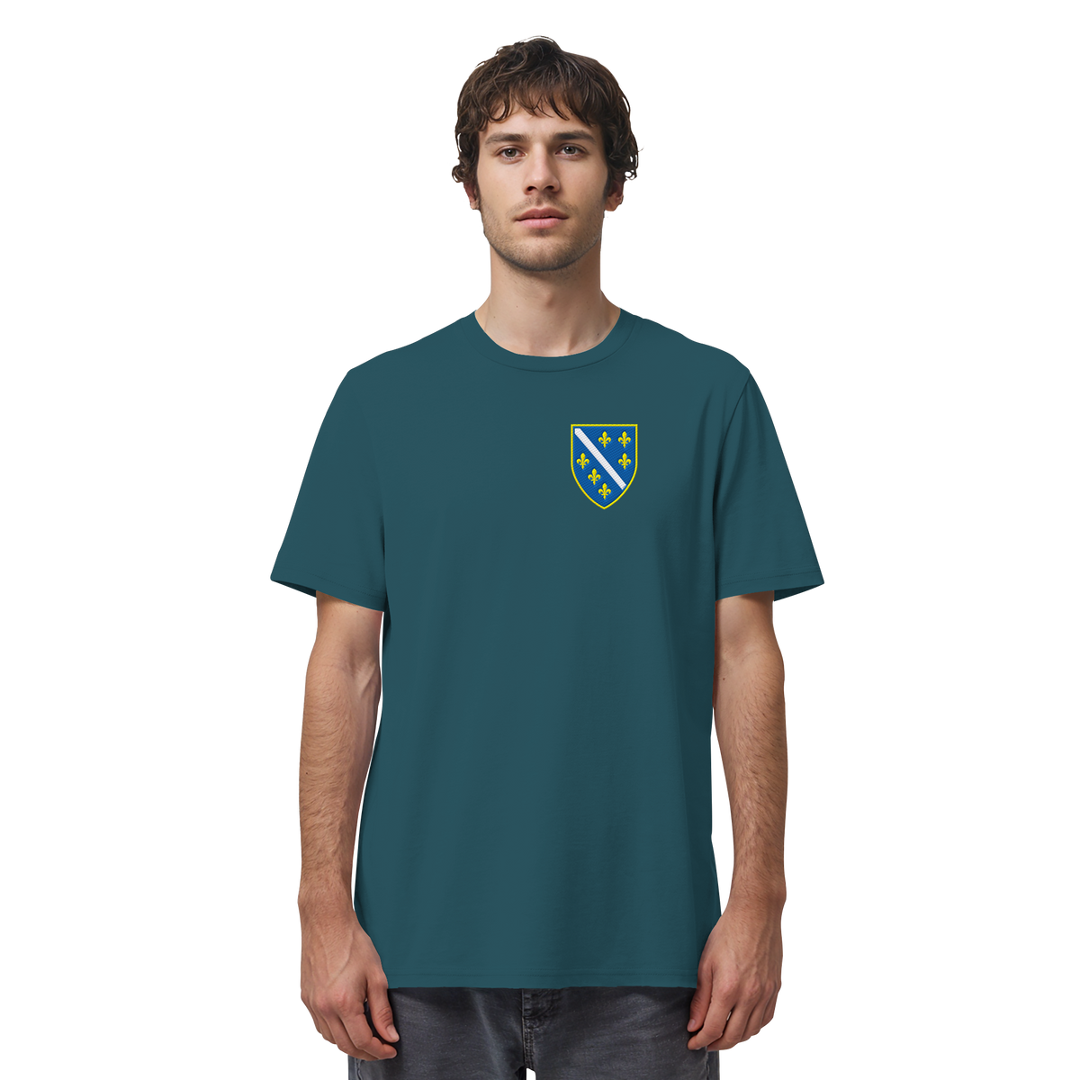 Bosnisches Wappen – Heimatliebe mit Stolz | Premium Stickerei - Organic Shirt