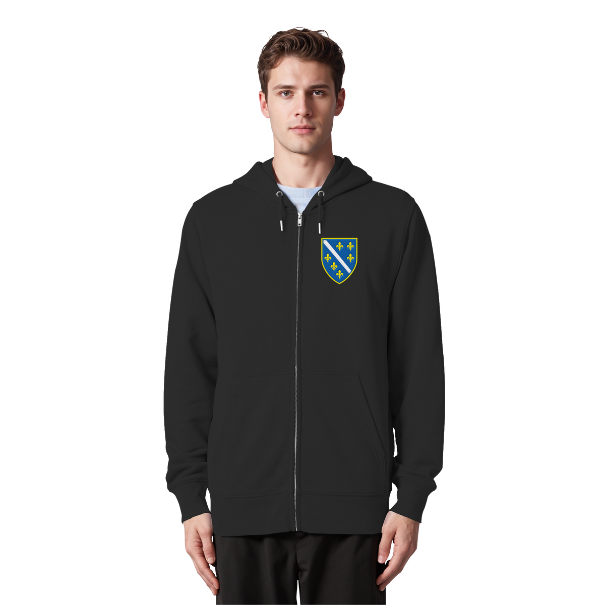 Bosnisches Wappen – Heimatliebe mit Stolz | Premium Stickerei - Organic Zipper