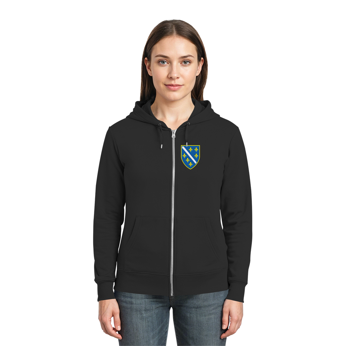 Bosnisches Wappen – Heimatliebe mit Stolz | Premium Stickerei - Zipper
