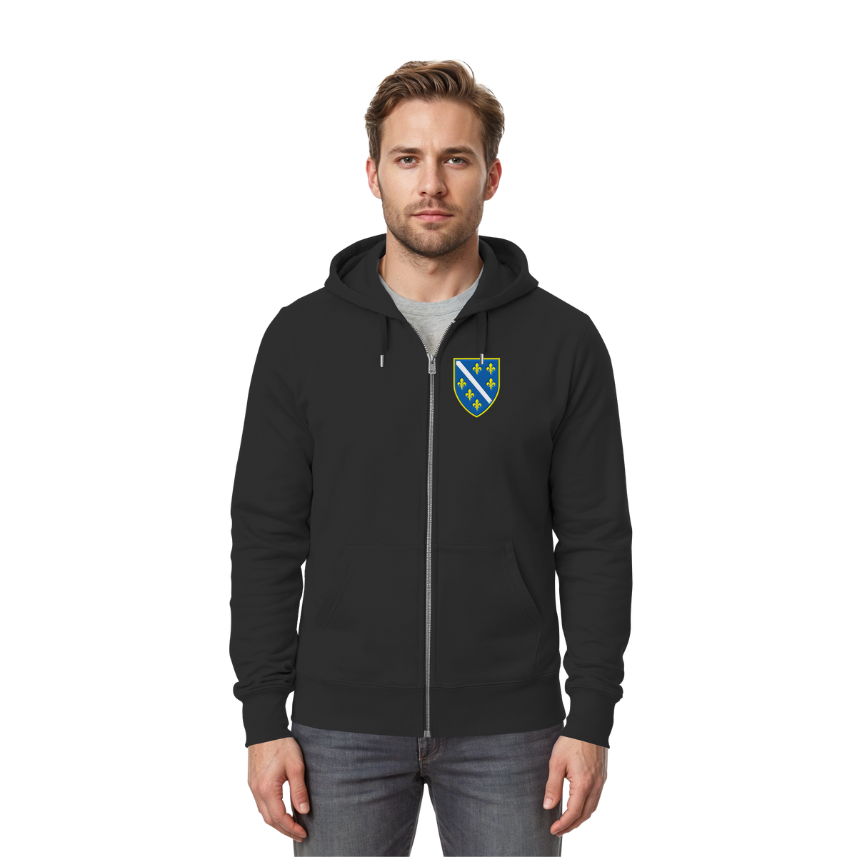 Bosnisches Wappen – Heimatliebe mit Stolz | Premium Stickerei - Zipper
