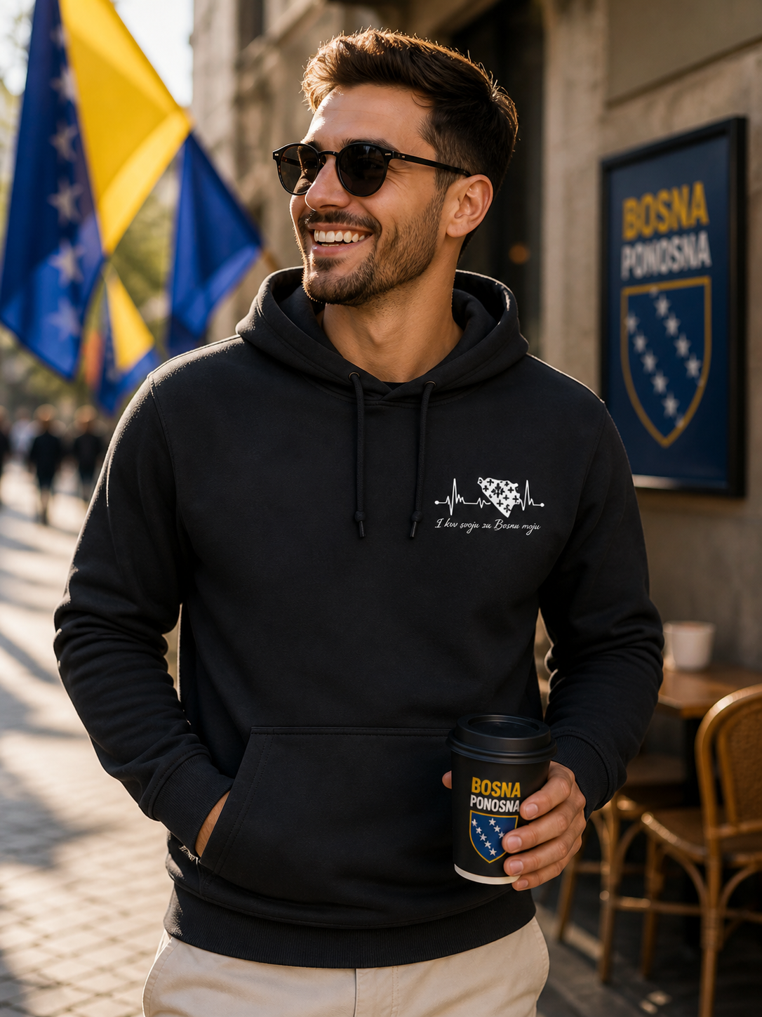 Men's Premium Organic Hoodie Bosnia – Bosna Heartbeat | Left Chest