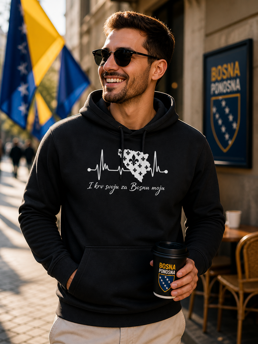 Men's Premium Organic Hoodie Bosnia – Bosna Heartbeat | Front Print