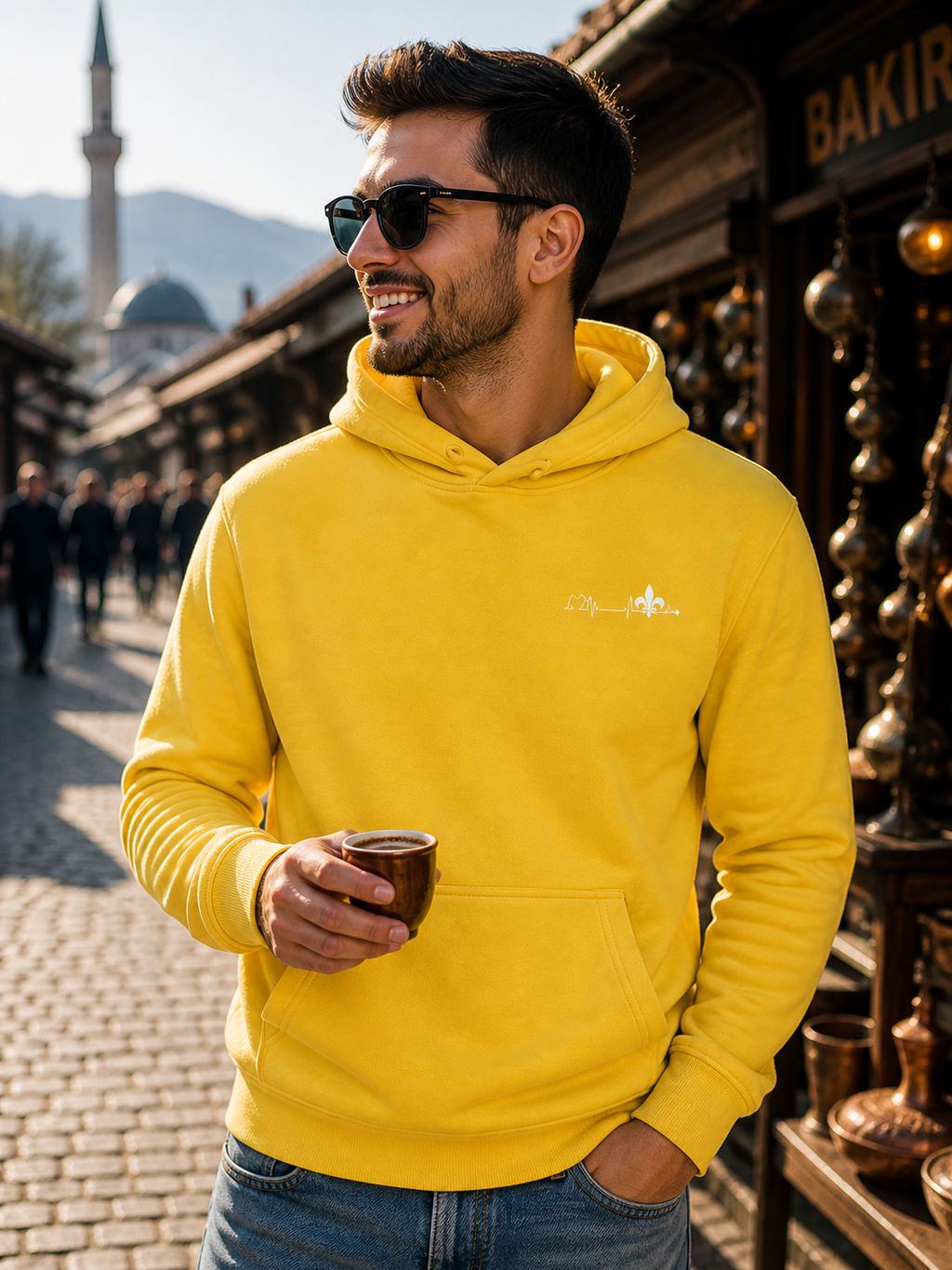Herren Premium Bio Hoodie – Srce Bosne | Links Brust