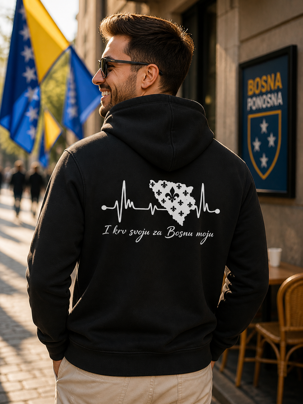 Herren Premium Bio Hoodie Bosnien – Bosna Herzschlag | Rückenprint