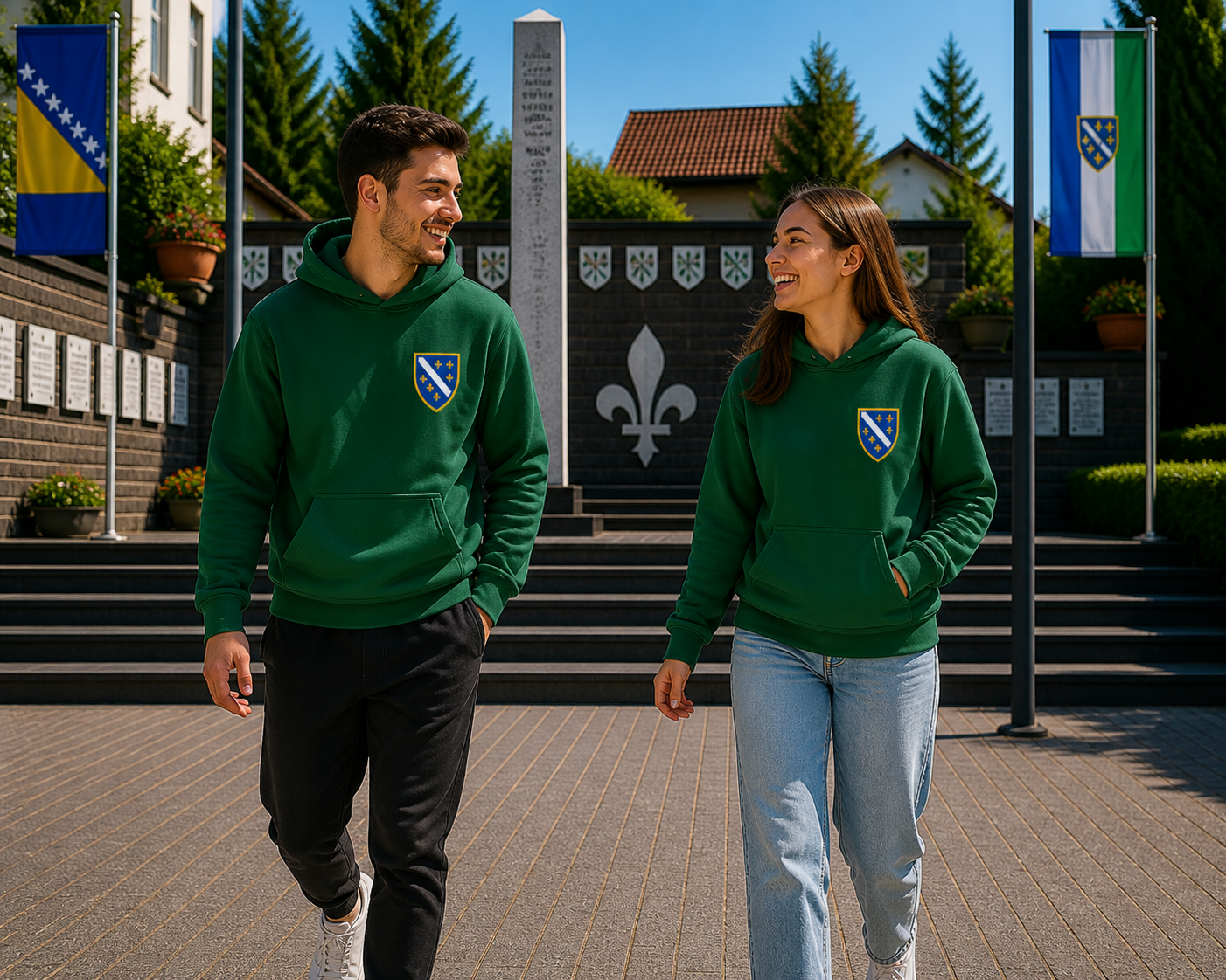 Herren Hoodie - Bosanski Grb sa ljiljanima | Links Brust