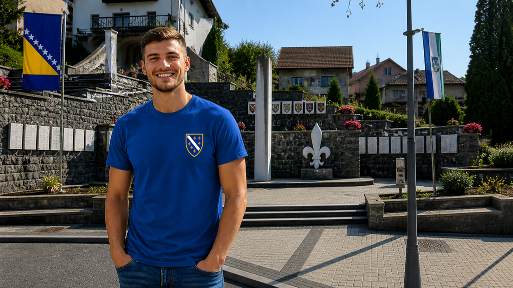 Herren Premium Bio T-Shirt - Bosanski Grb sa ljiljanima  | Links Brust