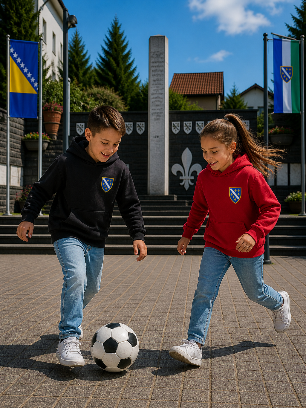 Kids Premium Organic Hoodie - Bosnian Coat of Arms with Lilies | Left Chest