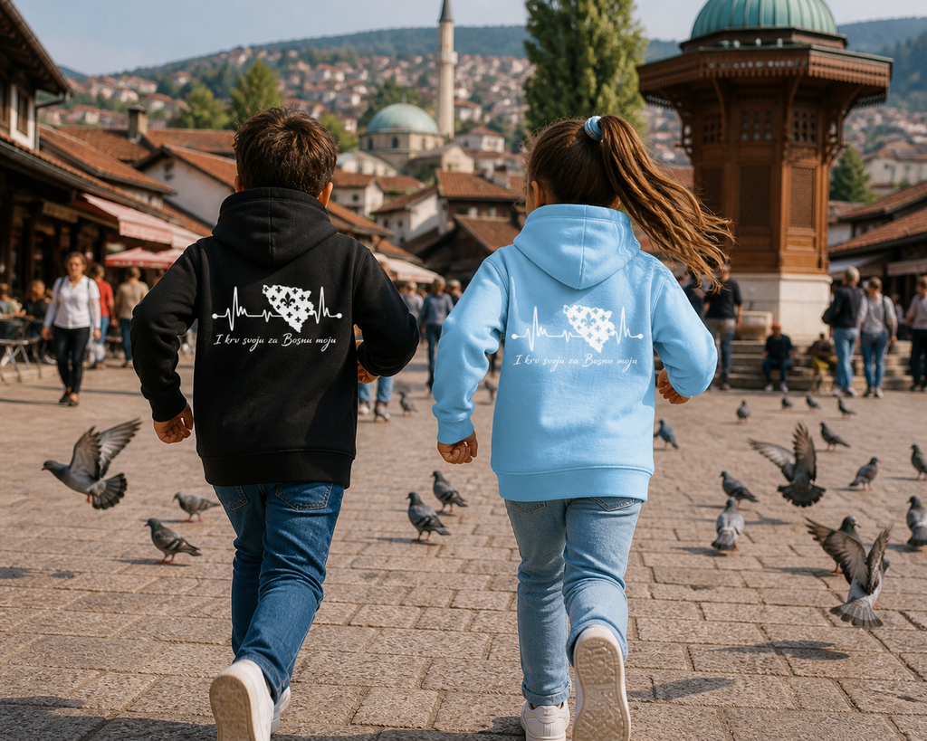 Kids Basic Hoodie Bosnia – Bosnia Heartbeat | Back Print