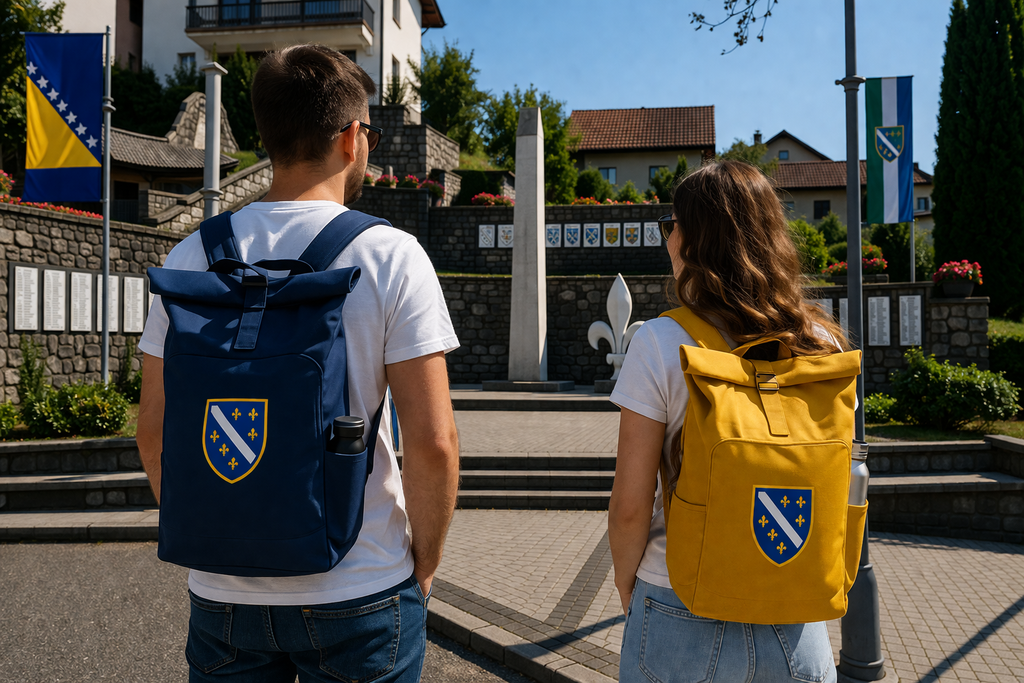 Backpack with side pocket - Bosnian Coat of Arms with Lilies
